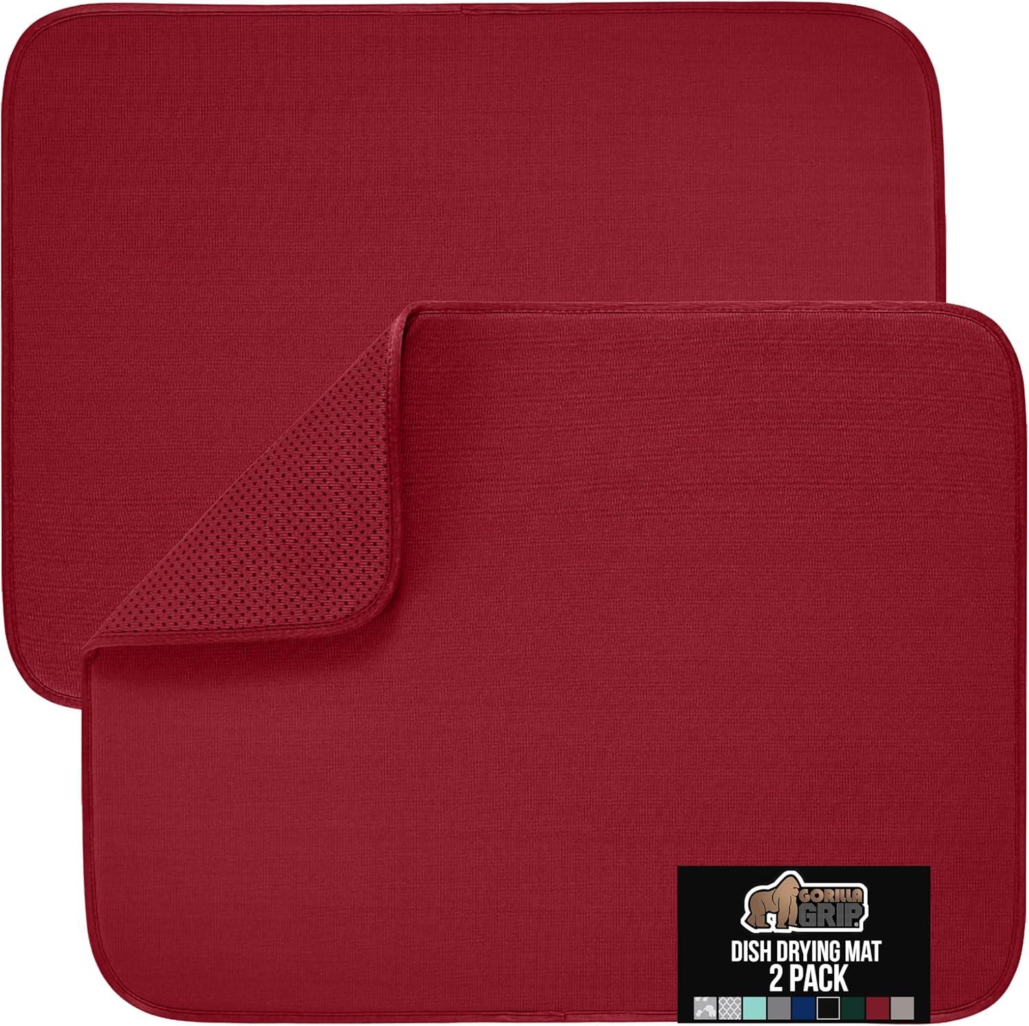 imageGORILLA GRIP Ultra Water Absorbent Microfiber Dish Drying Mat 18x24 Quick Dry Thick Mesh Slip Resistant Pad for Sink Dishes or Under Rack Kitchen Counter Accessories Machine Wash Mats GrayRed