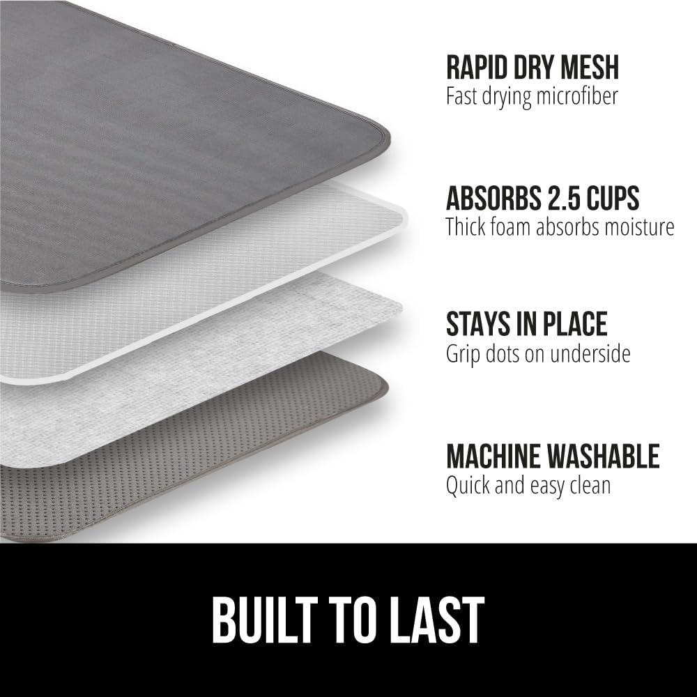 imageGORILLA GRIP Ultra Water Absorbent Microfiber Dish Drying Mat 18x24 Quick Dry Thick Mesh Slip Resistant Pad for Sink Dishes or Under Rack Kitchen Counter Accessories Machine Wash Mats GrayGray