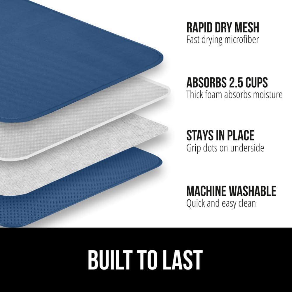 imageGORILLA GRIP Ultra Water Absorbent Microfiber Dish Drying Mat 18x24 Quick Dry Thick Mesh Slip Resistant Pad for Sink Dishes or Under Rack Kitchen Counter Accessories Machine Wash Mats GrayBlue