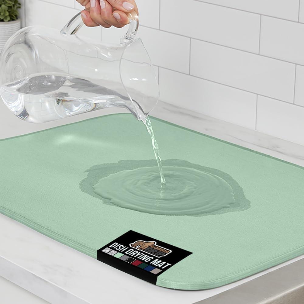imageGORILLA GRIP Ultra Water Absorbent Microfiber Dish Drying Mat 18x24 Quick Dry Thick Mesh Slip Resistant Pad for Sink Dishes or Under Rack Kitchen Counter Accessories Machine Wash Mats GrayMint