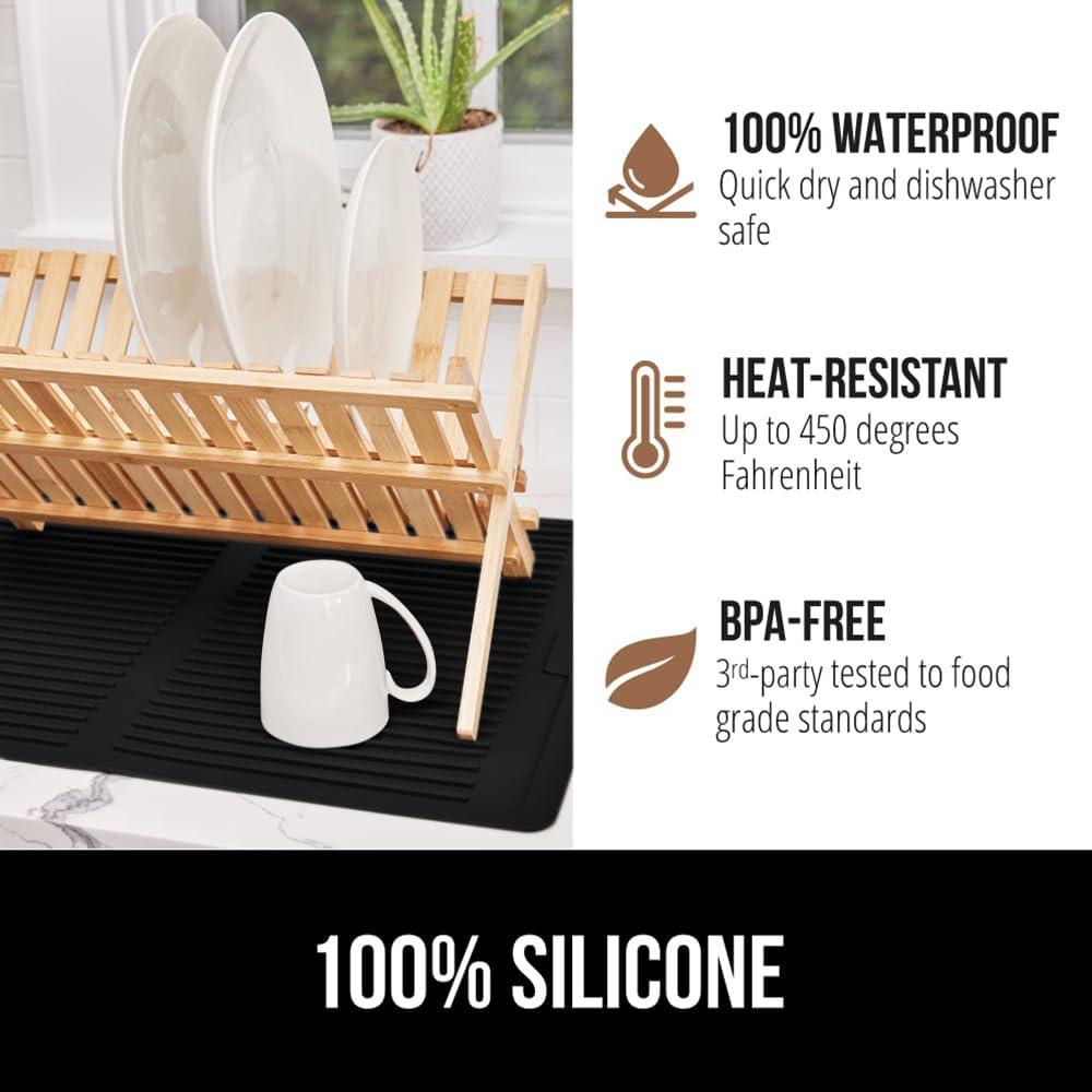 imageGORILLA GRIP Ultra Water Absorbent Microfiber Dish Drying Mat 18x24 Quick Dry Thick Mesh Slip Resistant Pad for Sink Dishes or Under Rack Kitchen Counter Accessories Machine Wash Mats GrayBlack