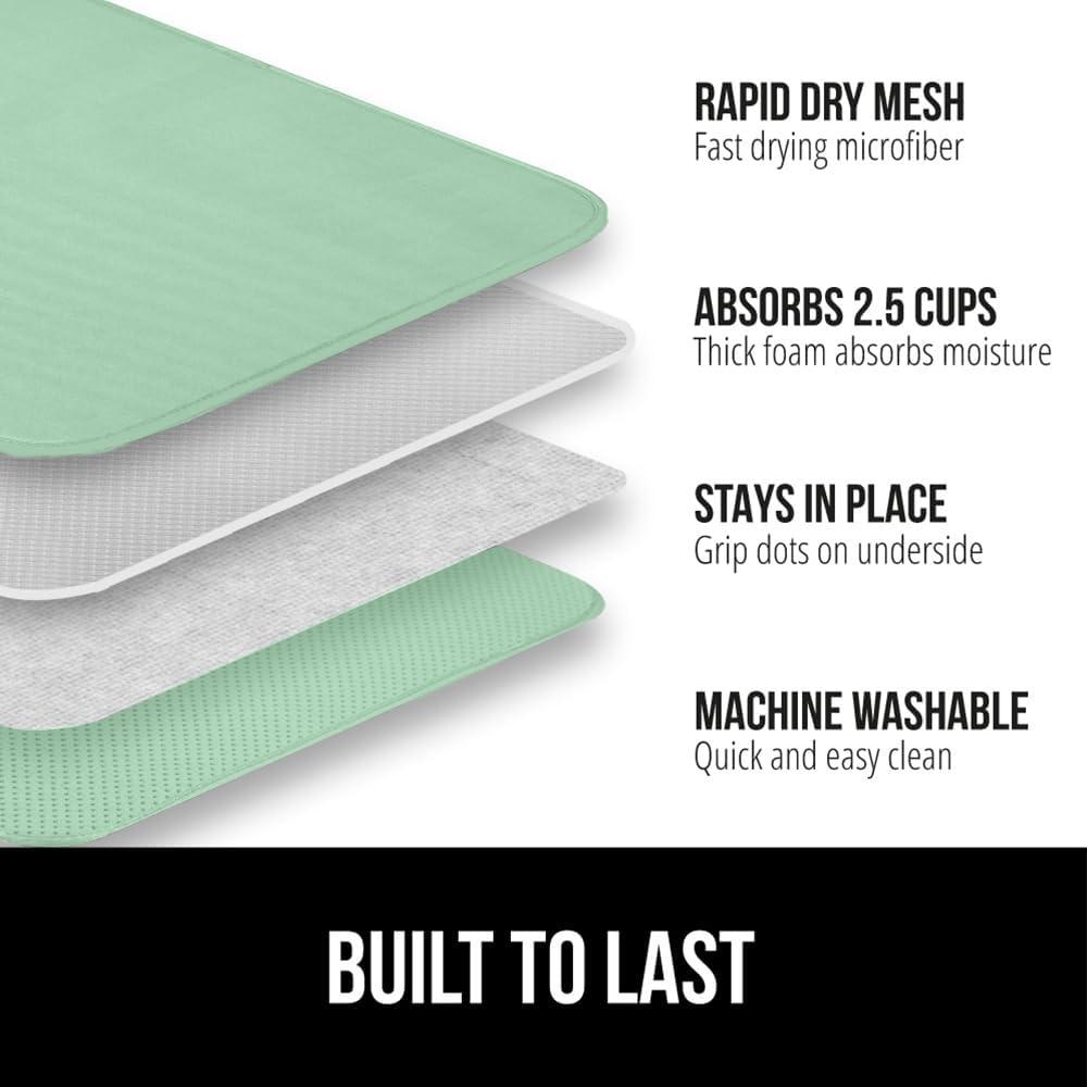 imageGORILLA GRIP Ultra Water Absorbent Microfiber Dish Drying Mat 18x24 Quick Dry Thick Mesh Slip Resistant Pad for Sink Dishes or Under Rack Kitchen Counter Accessories Machine Wash Mats GrayMint