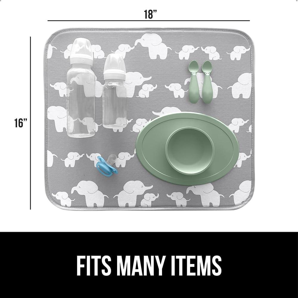 imageGORILLA GRIP Ultra Water Absorbent Microfiber Dish Drying Mat 18x24 Quick Dry Thick Mesh Slip Resistant Pad for Sink Dishes or Under Rack Kitchen Counter Accessories Machine Wash Mats GrayElephants