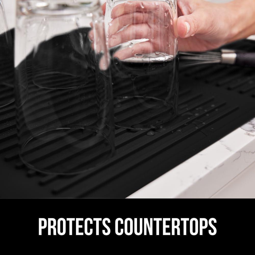 imageGORILLA GRIP Ultra Water Absorbent Microfiber Dish Drying Mat 18x24 Quick Dry Thick Mesh Slip Resistant Pad for Sink Dishes or Under Rack Kitchen Counter Accessories Machine Wash Mats GrayBlack