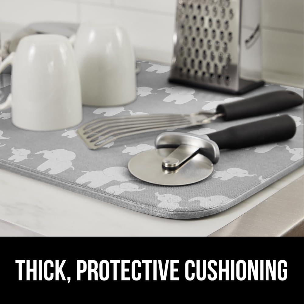 imageGORILLA GRIP Ultra Water Absorbent Microfiber Dish Drying Mat 18x24 Quick Dry Thick Mesh Slip Resistant Pad for Sink Dishes or Under Rack Kitchen Counter Accessories Machine Wash Mats GrayElephants