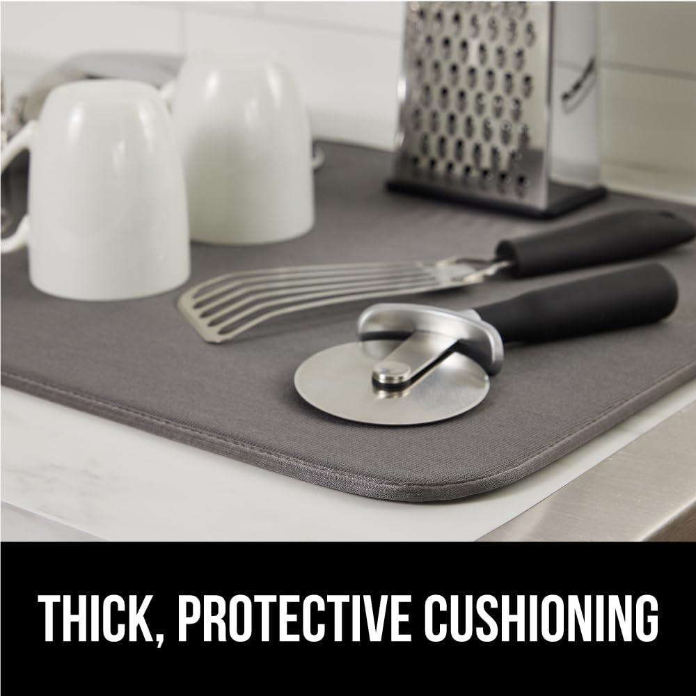 imageGORILLA GRIP Ultra Water Absorbent Microfiber Dish Drying Mat 18x24 Quick Dry Thick Mesh Slip Resistant Pad for Sink Dishes or Under Rack Kitchen Counter Accessories Machine Wash Mats GrayGray