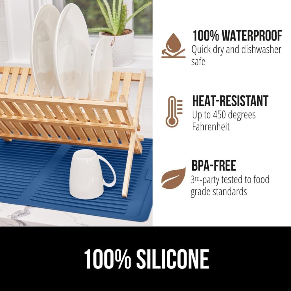imageGORILLA GRIP Ultra Water Absorbent Microfiber Dish Drying Mat 18x24 Quick Dry Thick Mesh Slip Resistant Pad for Sink Dishes or Under Rack Kitchen Counter Accessories Machine Wash Mats GrayBlue