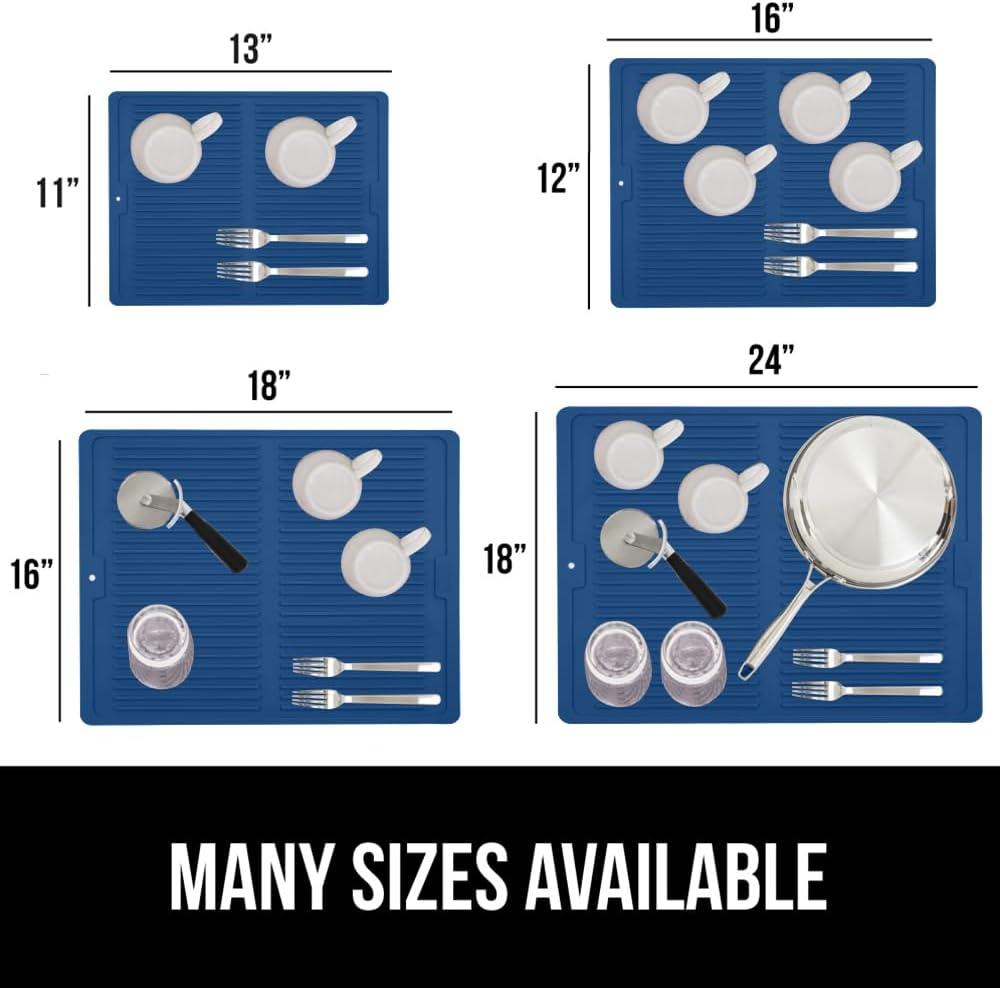 imageGORILLA GRIP Ultra Water Absorbent Microfiber Dish Drying Mat 18x24 Quick Dry Thick Mesh Slip Resistant Pad for Sink Dishes or Under Rack Kitchen Counter Accessories Machine Wash Mats GrayBlue