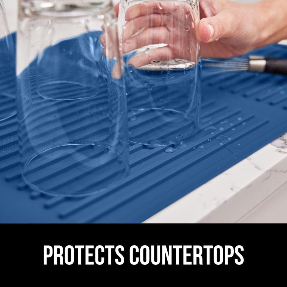 imageGORILLA GRIP Ultra Water Absorbent Microfiber Dish Drying Mat 18x24 Quick Dry Thick Mesh Slip Resistant Pad for Sink Dishes or Under Rack Kitchen Counter Accessories Machine Wash Mats GrayBlue