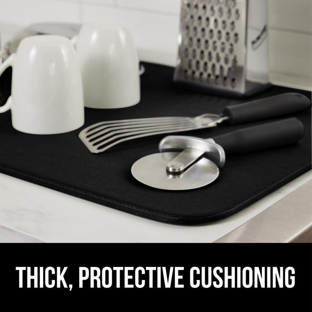 imageGORILLA GRIP Ultra Water Absorbent Microfiber Dish Drying Mat 18x24 Quick Dry Thick Mesh Slip Resistant Pad for Sink Dishes or Under Rack Kitchen Counter Accessories Machine Wash Mats GrayBlack