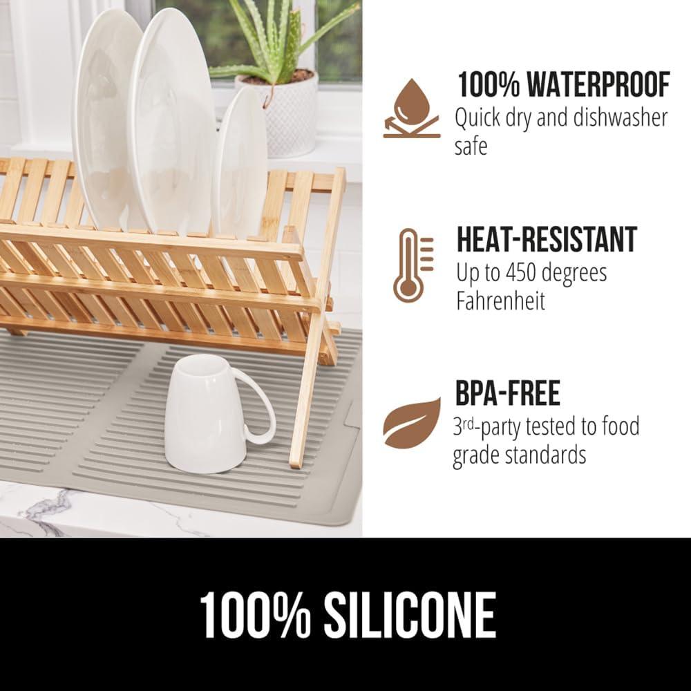imageGORILLA GRIP Ultra Water Absorbent Microfiber Dish Drying Mat 18x24 Quick Dry Thick Mesh Slip Resistant Pad for Sink Dishes or Under Rack Kitchen Counter Accessories Machine Wash Mats GrayAlmond