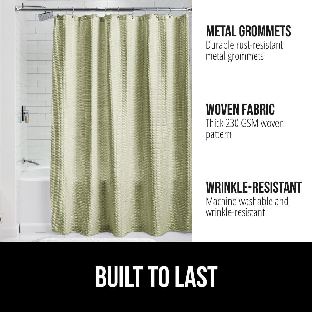 imageGORILLA GRIP Waffle Shower Curtain Thick Weighted Fabric Wrinkle and Rust Resistant Classic Hotel Quality Design Heavy Duty Long Curtains for Bathroom Showers Bath Tubs Machine Wash 72x72 WhiteSage