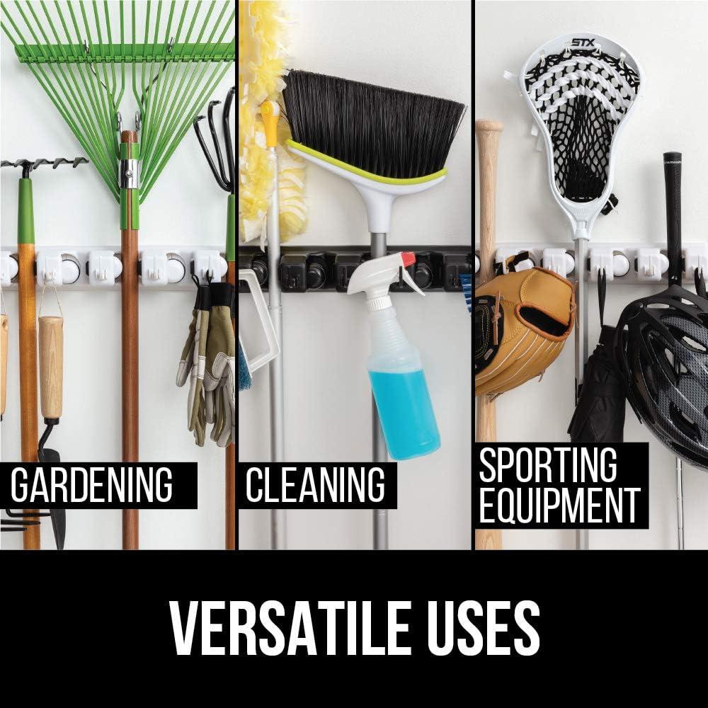 imageGORILLA GRIP Wall Mount Hook Fixture Also Includes Slots to Hold Mop Broom Tools Easy Install Organize Cleaners Tools Home Kitchen Garage 6 Hooks 5 Slots BeigeBeige