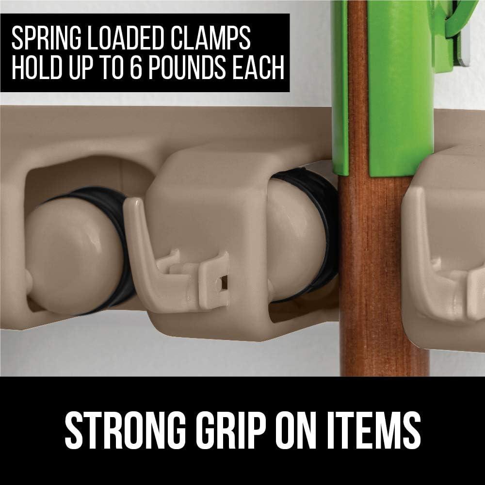 imageGORILLA GRIP Wall Mount Hook Fixture Also Includes Slots to Hold Mop Broom Tools Easy Install Organize Cleaners Tools Home Kitchen Garage 6 Hooks 5 Slots BeigeBeige