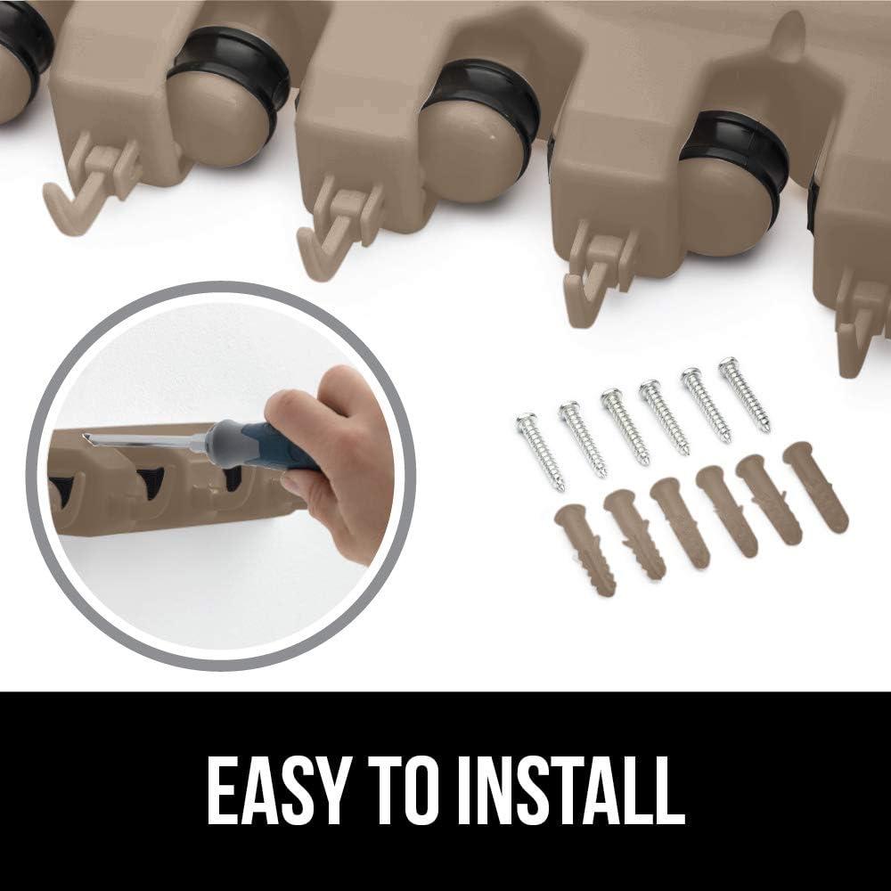 imageGORILLA GRIP Wall Mount Hook Fixture Also Includes Slots to Hold Mop Broom Tools Easy Install Organize Cleaners Tools Home Kitchen Garage 6 Hooks 5 Slots BeigeBeige