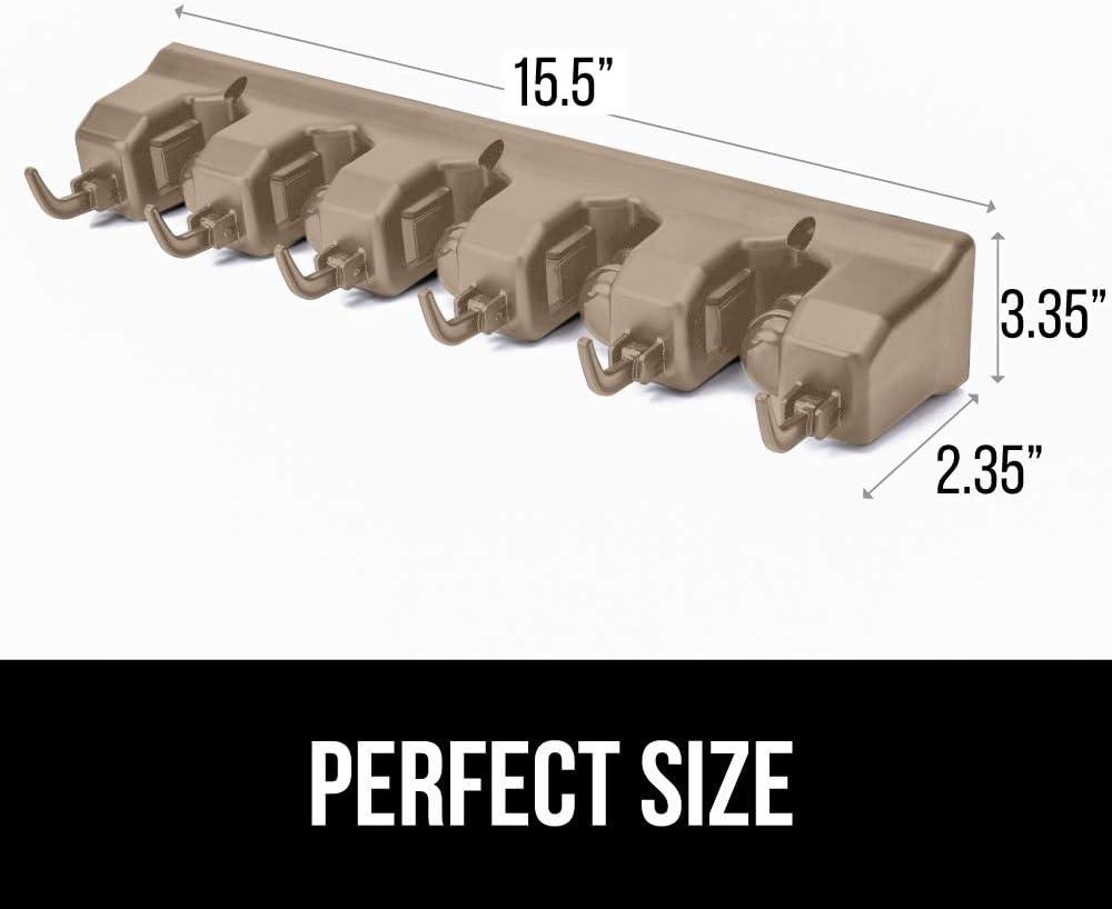 imageGORILLA GRIP Wall Mount Hook Fixture Also Includes Slots to Hold Mop Broom Tools Easy Install Organize Cleaners Tools Home Kitchen Garage 6 Hooks 5 Slots BeigeBeige
