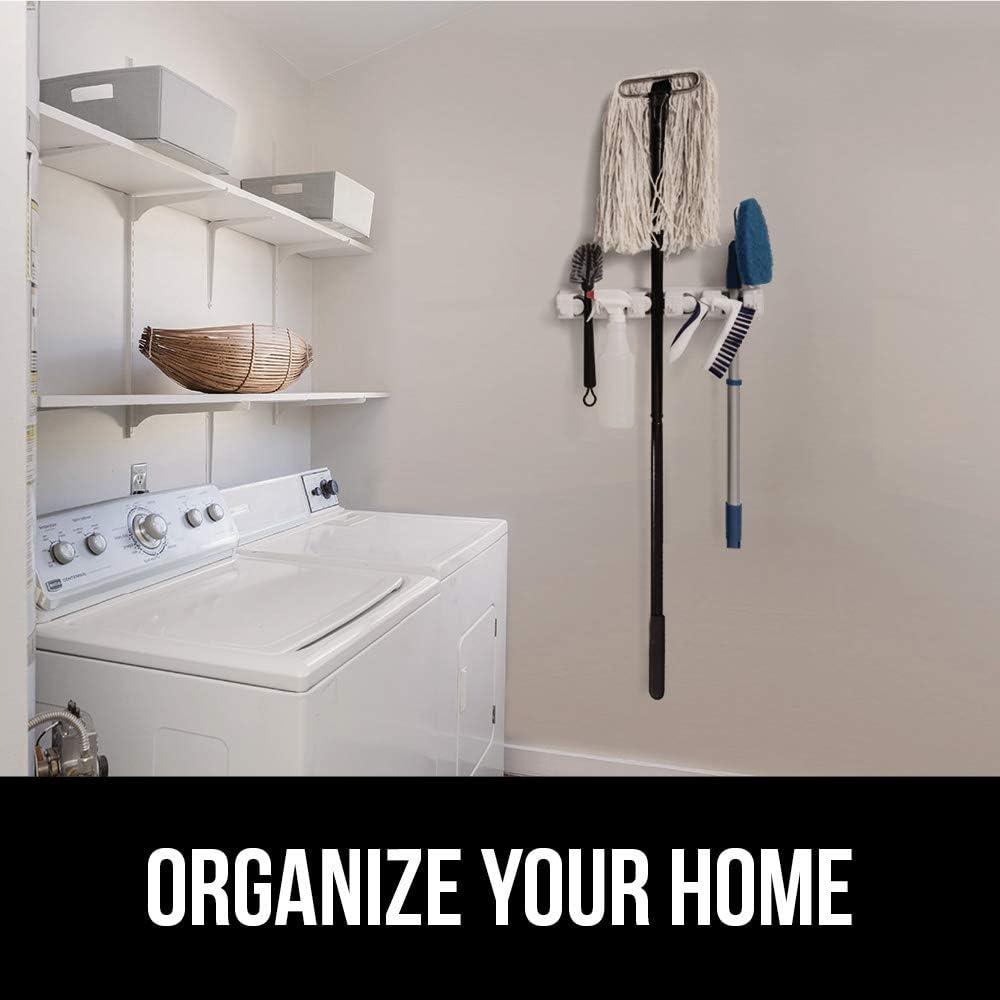 imageGORILLA GRIP Wall Mount Hook Fixture Also Includes Slots to Hold Mop Broom Tools Easy Install Organize Cleaners Tools Home Kitchen Garage 6 Hooks 5 Slots BeigeBeige