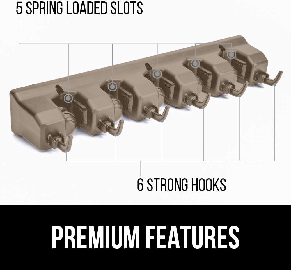imageGORILLA GRIP Wall Mount Hook Fixture Also Includes Slots to Hold Mop Broom Tools Easy Install Organize Cleaners Tools Home Kitchen Garage 6 Hooks 5 Slots BeigeBeige