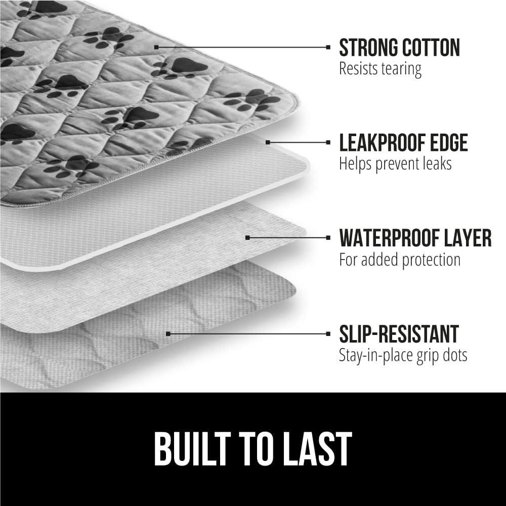imageGORILLA GRIP Washable Puppy Pads 40x26 Slip Resistant Dog Crate Mat Waterproof Cloth Pee Pad for Training Puppies in Playpen Reusable Pet Incontinence Blanket Protects Sofa Furniture FloorsPaw Gray