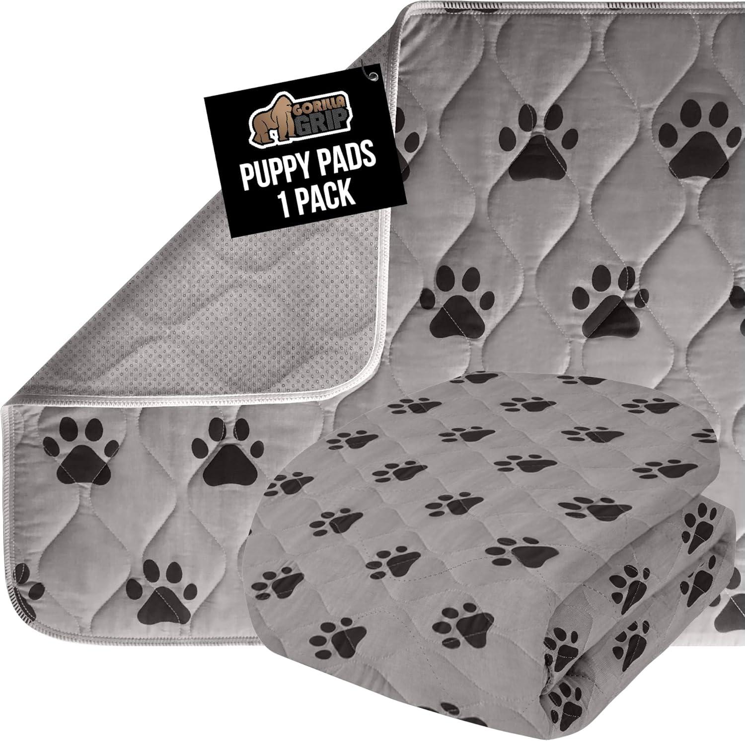 imageGORILLA GRIP Washable Puppy Pads 40x26 Slip Resistant Dog Crate Mat Waterproof Cloth Pee Pad for Training Puppies in Playpen Reusable Pet Incontinence Blanket Protects Sofa Furniture FloorsPaw Gray