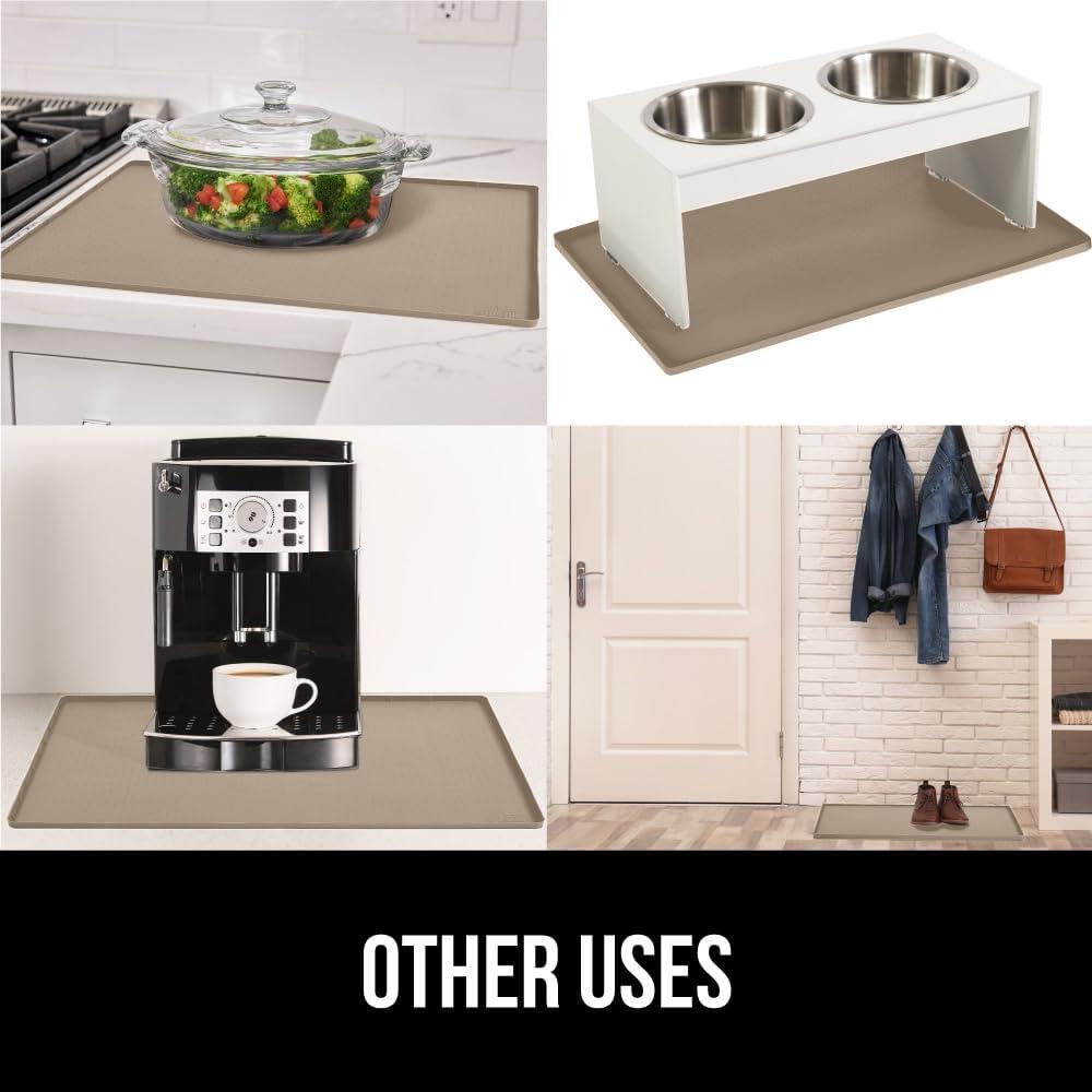 imageGORILLA GRIP Waterproof Silicone Under Sink Mat with Raised Lip for Kitchen and Bathroom Cabinet Shelf Liner Stay in Place Mats Dishwasher Safe Drawer Liner Organizer Tray 19 x 22 in GrayBeige