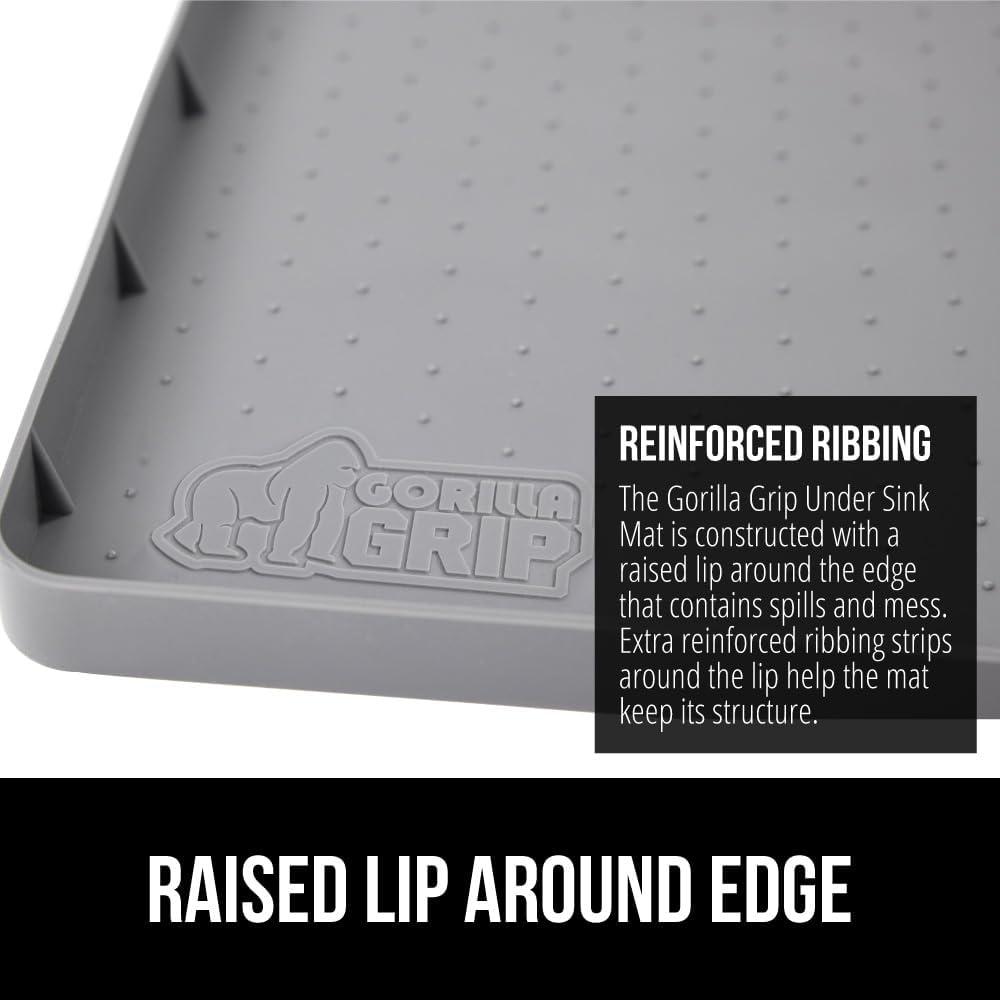 imageGORILLA GRIP Waterproof Silicone Under Sink Mat with Raised Lip for Kitchen and Bathroom Cabinet Shelf Liner Stay in Place Mats Dishwasher Safe Drawer Liner Organizer Tray 19 x 22 in GrayGray
