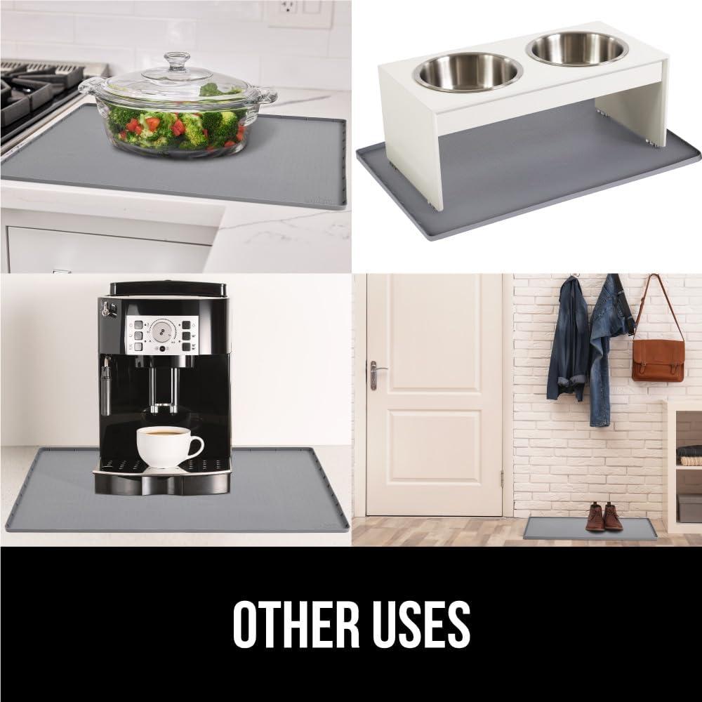 imageGORILLA GRIP Waterproof Silicone Under Sink Mat with Raised Lip for Kitchen and Bathroom Cabinet Shelf Liner Stay in Place Mats Dishwasher Safe Drawer Liner Organizer Tray 19 x 22 in GrayGray