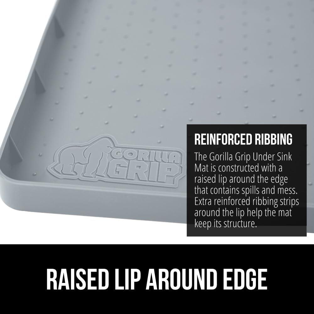 imageGORILLA GRIP Waterproof Silicone Under Sink Mat with Raised Lip for Kitchen and Bathroom Cabinet Shelf Liner Stay in Place Mats Dishwasher Safe Drawer Liner Organizer Tray 19 x 22 in GrayLight Grey