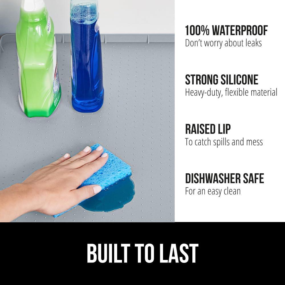 imageGORILLA GRIP Waterproof Silicone Under Sink Mat with Raised Lip for Kitchen and Bathroom Cabinet Shelf Liner Stay in Place Mats Dishwasher Safe Drawer Liner Organizer Tray 19 x 22 in GrayLight Grey