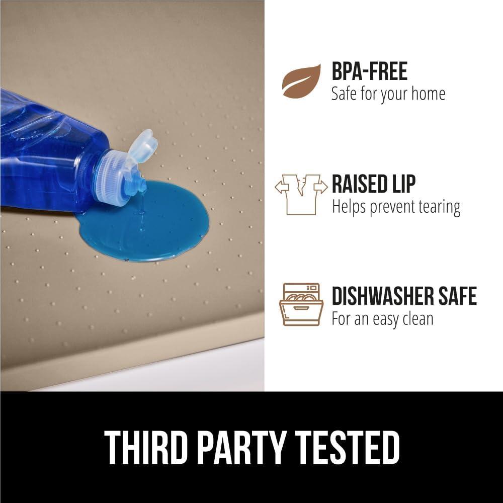 imageGORILLA GRIP Waterproof Silicone Under Sink Mat with Raised Lip for Kitchen and Bathroom Cabinet Shelf Liner Stay in Place Mats Dishwasher Safe Drawer Liner Organizer Tray 19 x 22 in GrayBeige