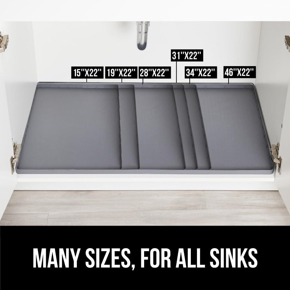 imageGORILLA GRIP Waterproof Silicone Under Sink Mat with Raised Lip for Kitchen and Bathroom Cabinet Shelf Liner Stay in Place Mats Dishwasher Safe Drawer Liner Organizer Tray 19 x 22 in GrayGray