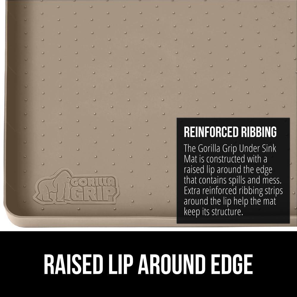 imageGORILLA GRIP Waterproof Silicone Under Sink Mat with Raised Lip for Kitchen and Bathroom Cabinet Shelf Liner Stay in Place Mats Dishwasher Safe Drawer Liner Organizer Tray 19 x 22 in GrayBeige