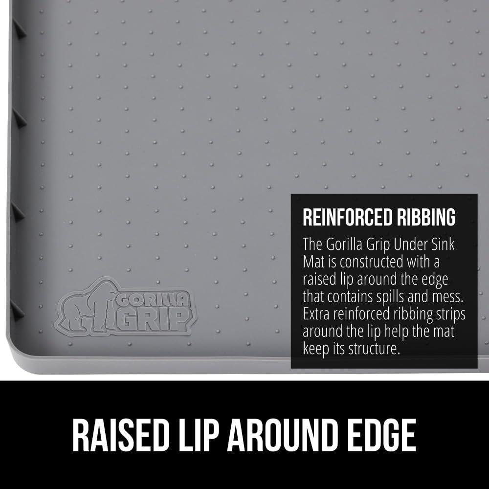 imageGORILLA GRIP Waterproof Silicone Under Sink Mat with Raised Lip for Kitchen and Bathroom Cabinet Shelf Liner Stay in Place Mats Dishwasher Safe Drawer Liner Organizer Tray 19 x 22 in GrayGray