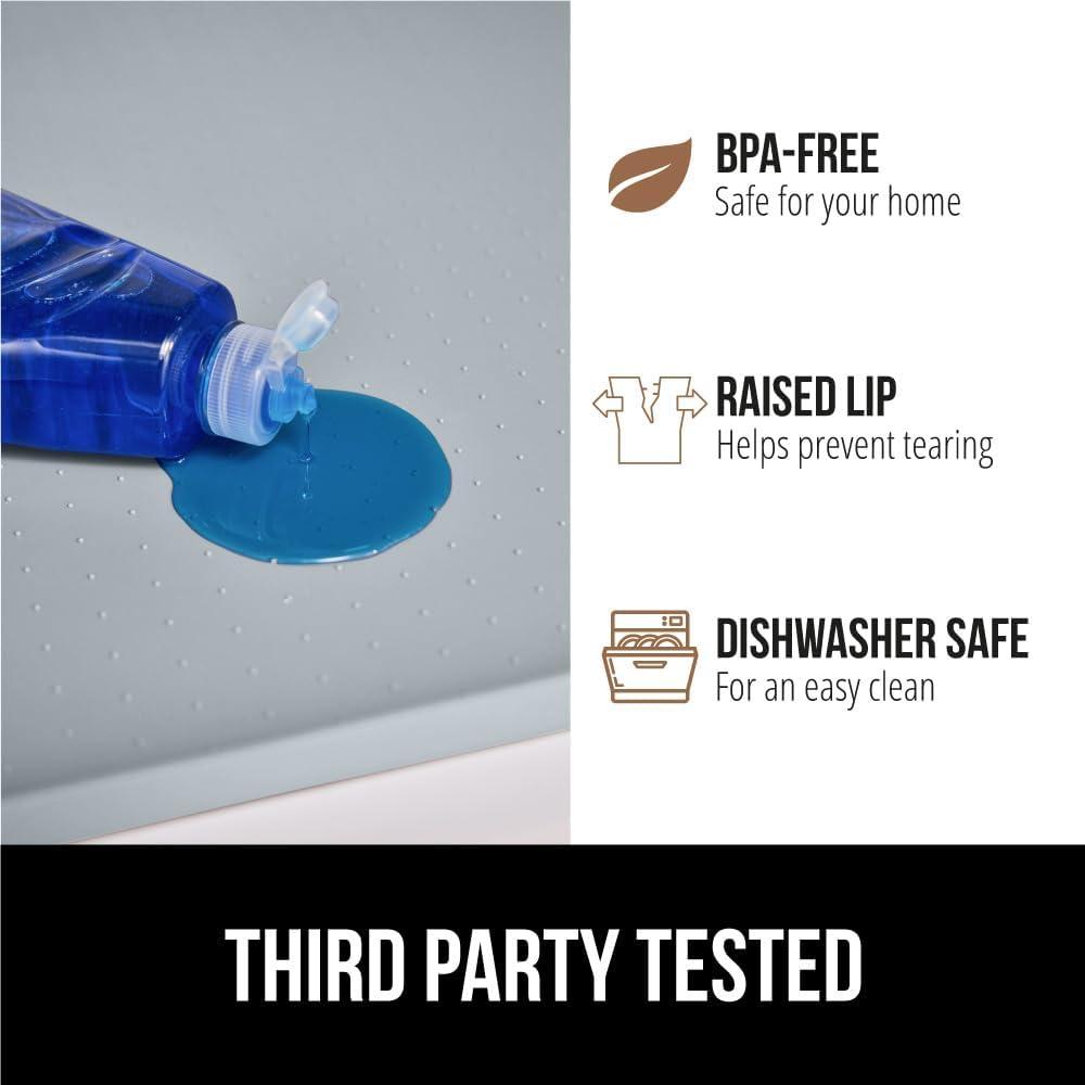 imageGORILLA GRIP Waterproof Silicone Under Sink Mat with Raised Lip for Kitchen and Bathroom Cabinet Shelf Liner Stay in Place Mats Dishwasher Safe Drawer Liner Organizer Tray 19 x 22 in GrayLight Grey
