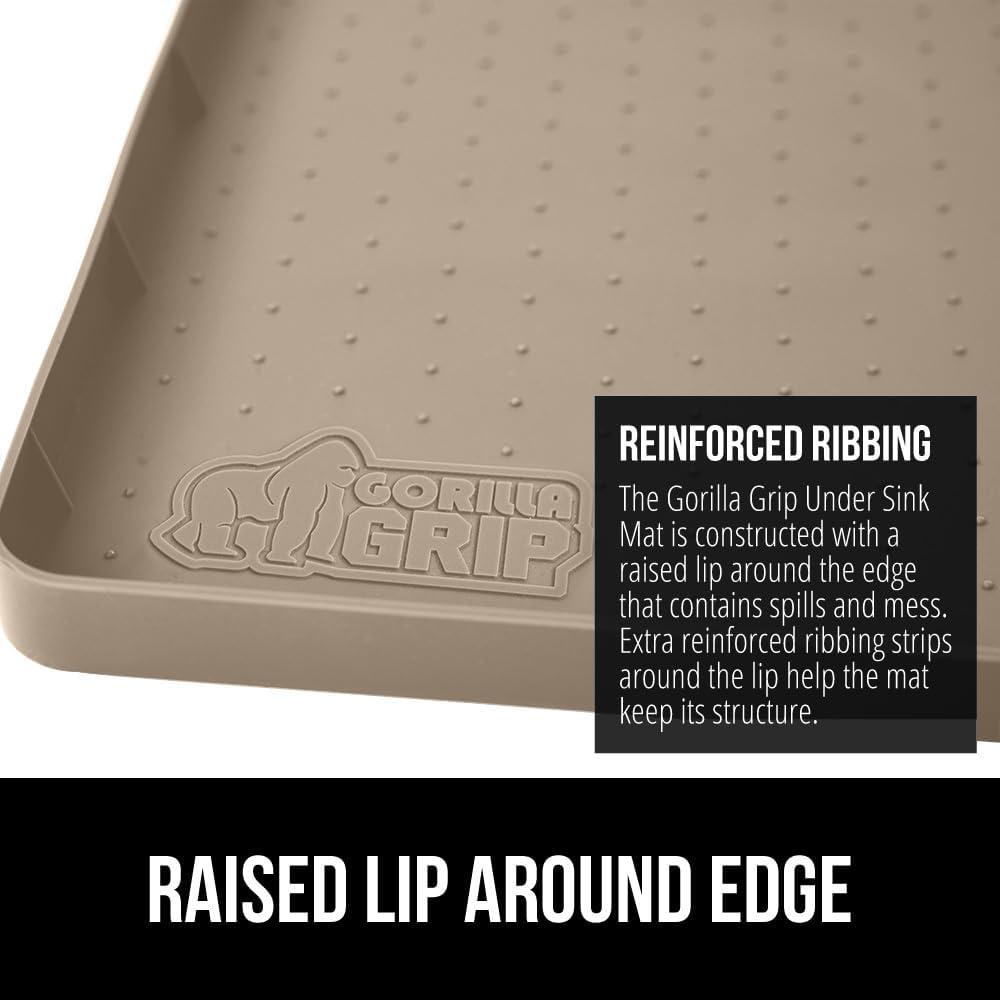 imageGORILLA GRIP Waterproof Silicone Under Sink Mat with Raised Lip for Kitchen and Bathroom Cabinet Shelf Liner Stay in Place Mats Dishwasher Safe Drawer Liner Organizer Tray 19 x 22 in GrayBeige