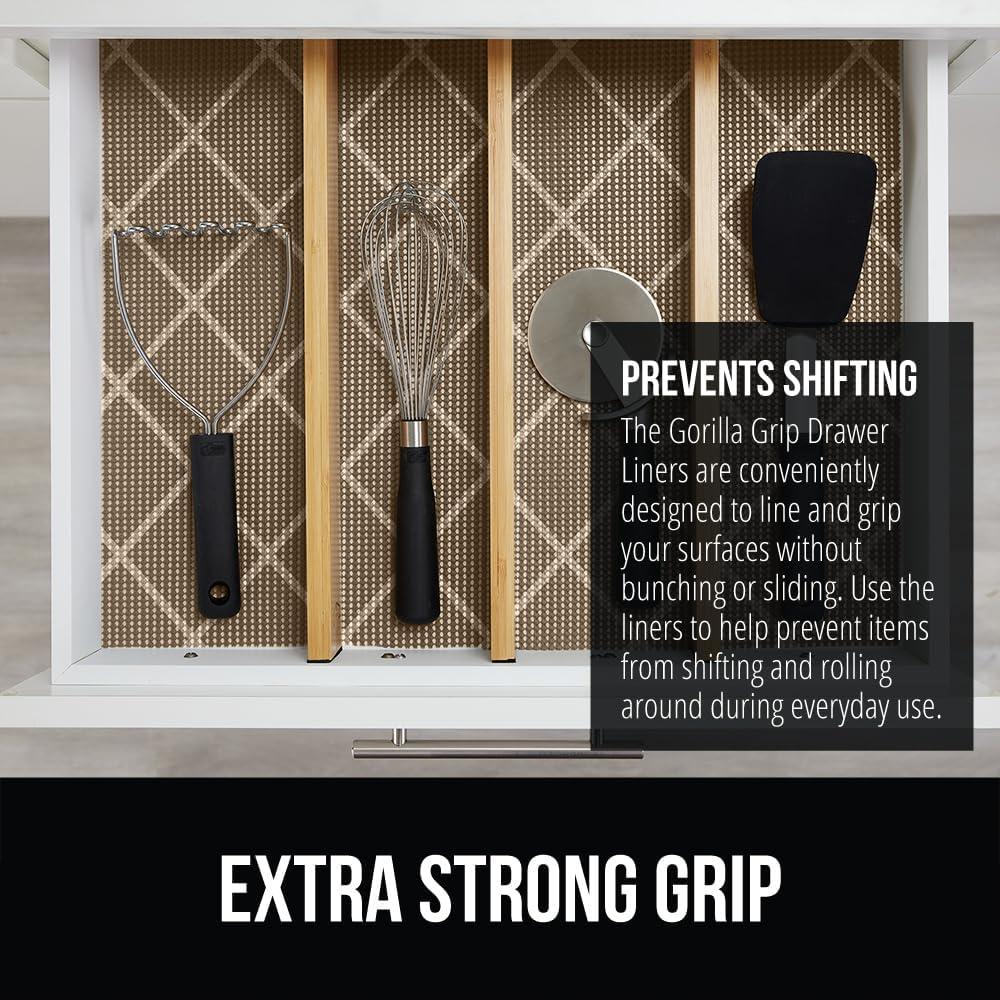 imageGORILLA GRIP powerGRIP Drawer Shelf and Cabinet Liner Thick Strong Hold NonAdhesive Liners Protect Kitchen Cabinets and Cupboard Bathroom Drawers Easy Install Breathable Mat 12 x20 GrayDiamond BeigeIvory