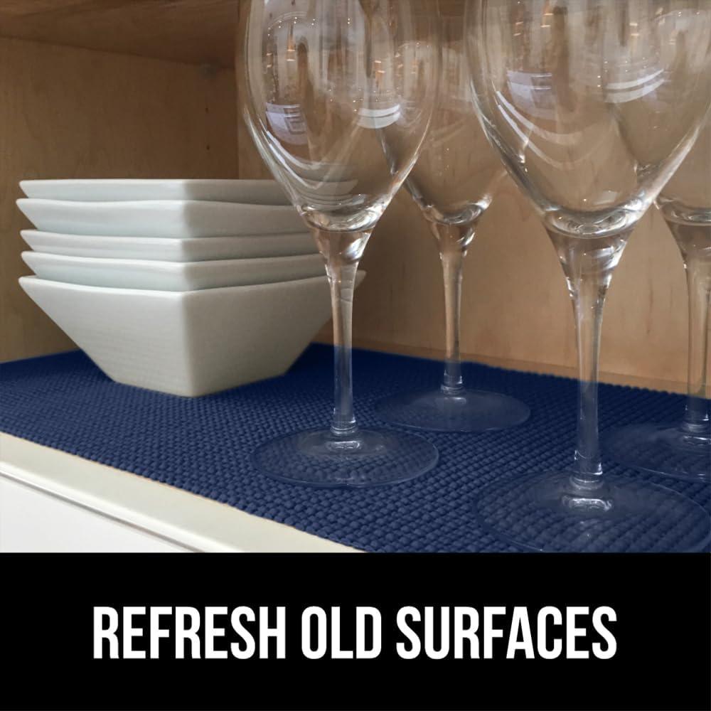 imageGORILLA GRIP powerGRIP Drawer Shelf and Cabinet Liner Thick Strong Hold NonAdhesive Liners Protect Kitchen Cabinets and Cupboard Bathroom Drawers Easy Install Breathable Mat 12 x20 GrayNavy