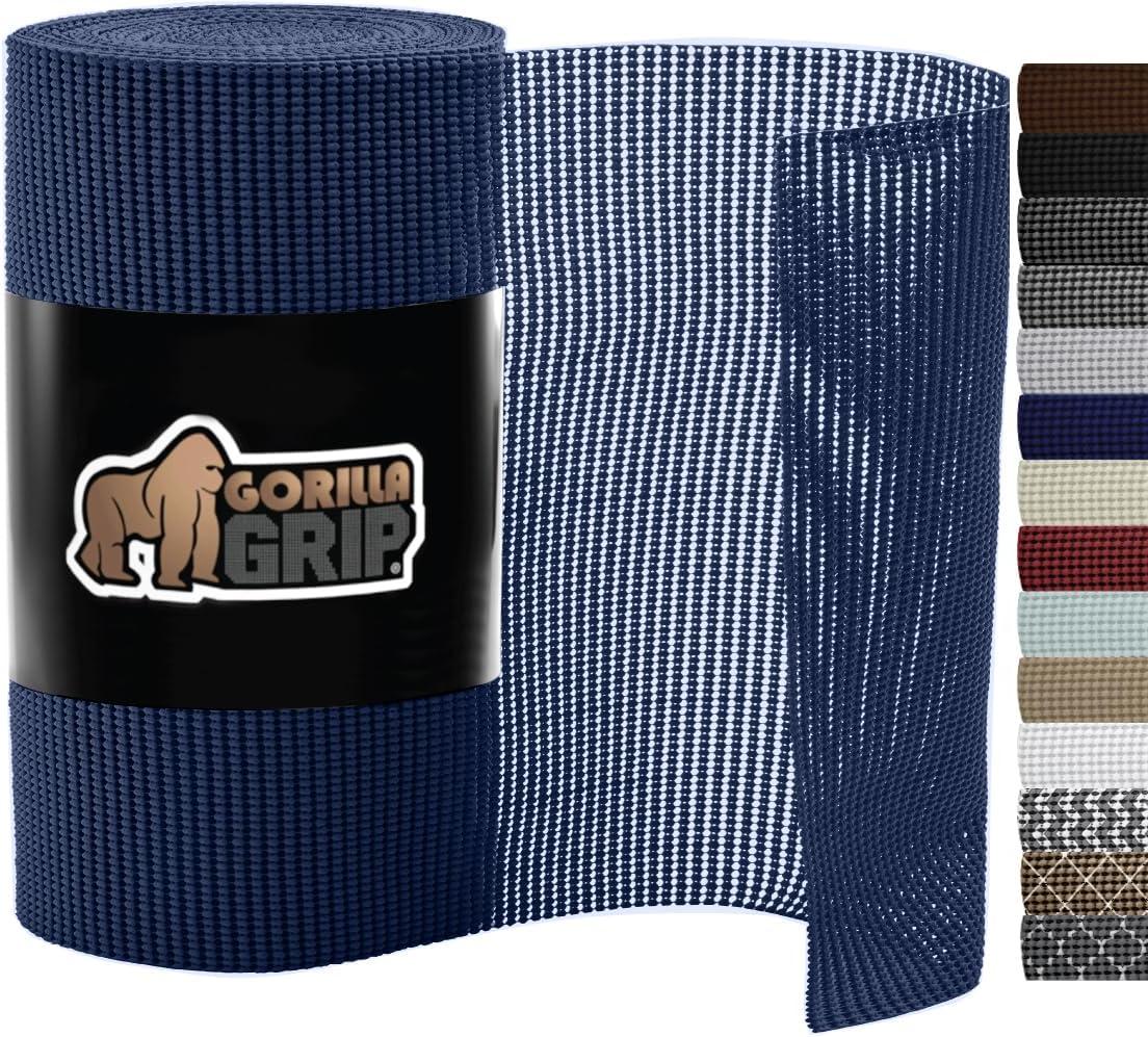 imageGORILLA GRIP powerGRIP Drawer Shelf and Cabinet Liner Thick Strong Hold NonAdhesive Liners Protect Kitchen Cabinets and Cupboard Bathroom Drawers Easy Install Breathable Mat 12 x20 GrayNavy