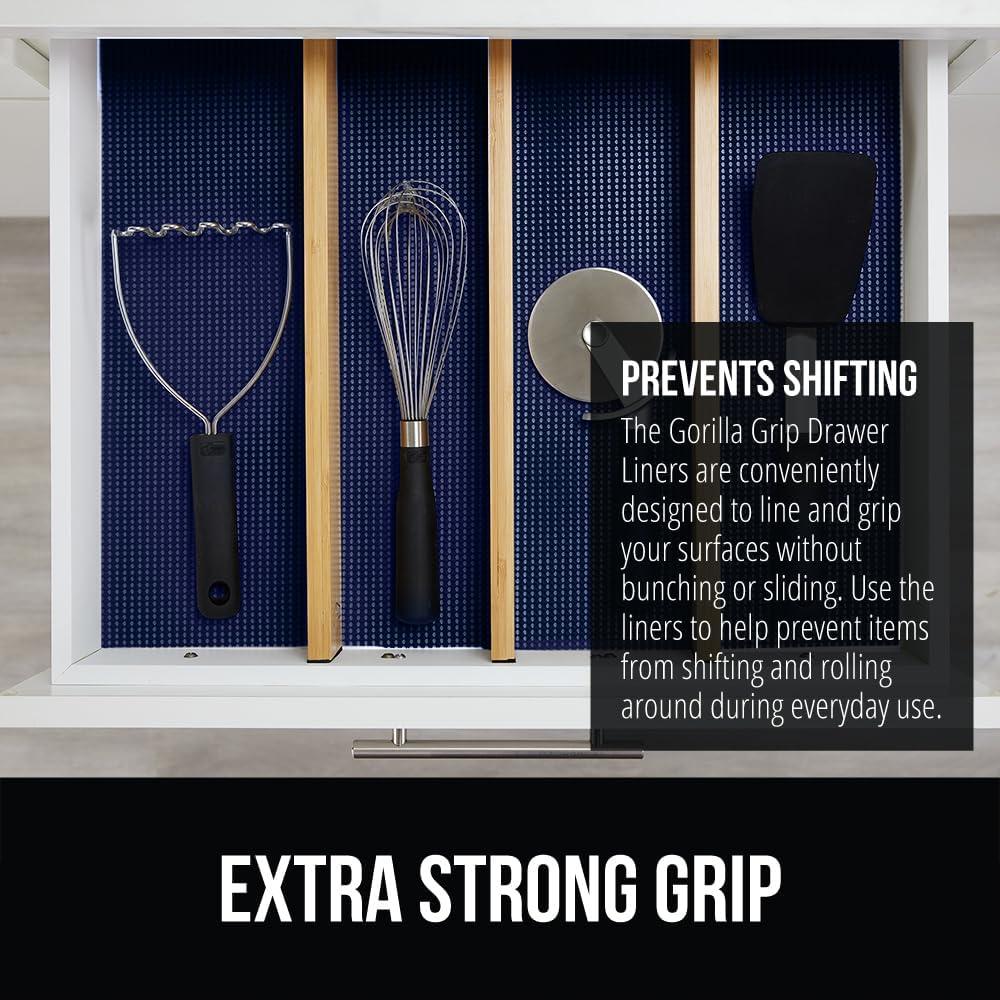 imageGORILLA GRIP powerGRIP Drawer Shelf and Cabinet Liner Thick Strong Hold NonAdhesive Liners Protect Kitchen Cabinets and Cupboard Bathroom Drawers Easy Install Breathable Mat 12 x20 GrayNavy