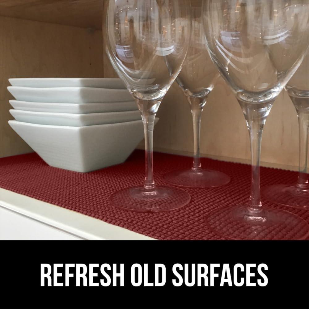 imageGORILLA GRIP powerGRIP Drawer Shelf and Cabinet Liner Thick Strong Hold NonAdhesive Liners Protect Kitchen Cabinets and Cupboard Bathroom Drawers Easy Install Breathable Mat 12 x20 GrayRed