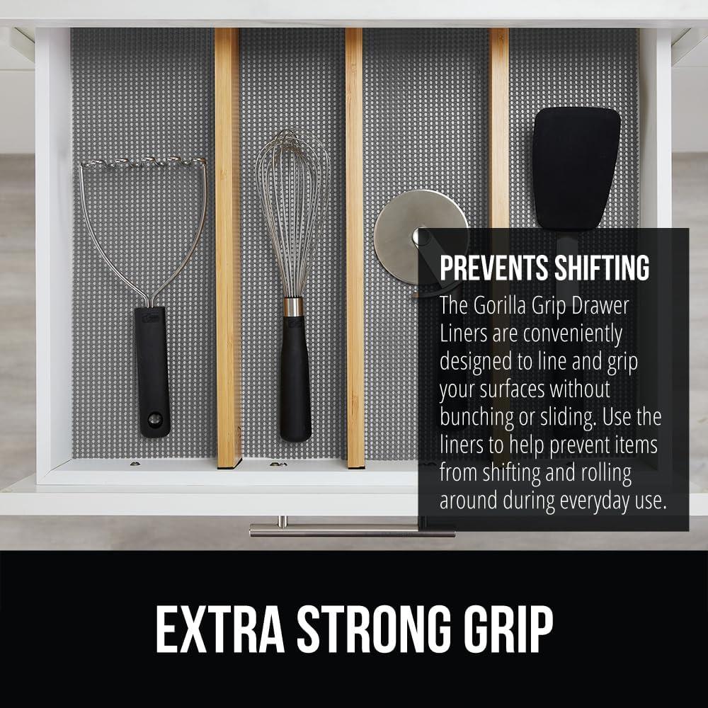 imageGORILLA GRIP powerGRIP Drawer Shelf and Cabinet Liner Thick Strong Hold NonAdhesive Liners Protect Kitchen Cabinets and Cupboard Bathroom Drawers Easy Install Breathable Mat 12 x20 GrayGray