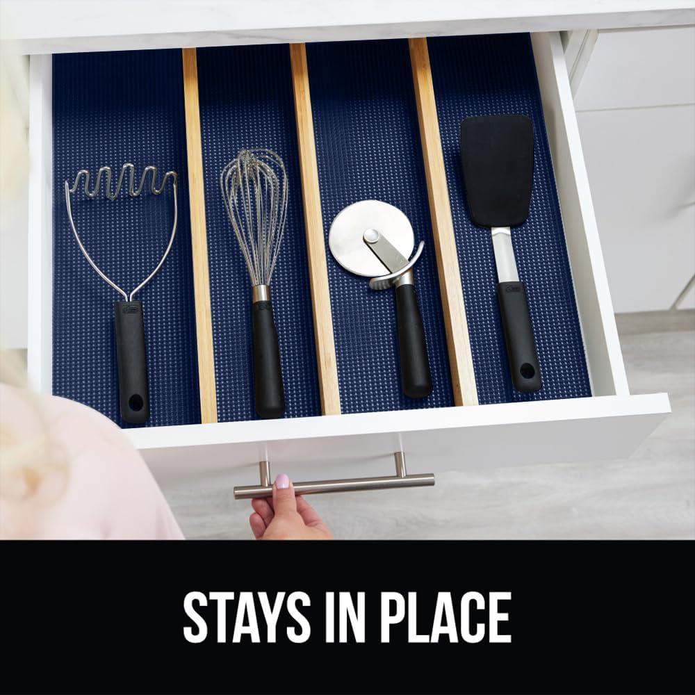 imageGORILLA GRIP powerGRIP Drawer Shelf and Cabinet Liner Thick Strong Hold NonAdhesive Liners Protect Kitchen Cabinets and Cupboard Bathroom Drawers Easy Install Breathable Mat 12 x20 GrayNavy