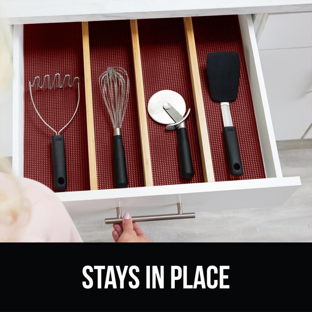 imageGORILLA GRIP powerGRIP Drawer Shelf and Cabinet Liner Thick Strong Hold NonAdhesive Liners Protect Kitchen Cabinets and Cupboard Bathroom Drawers Easy Install Breathable Mat 12 x20 GrayRed