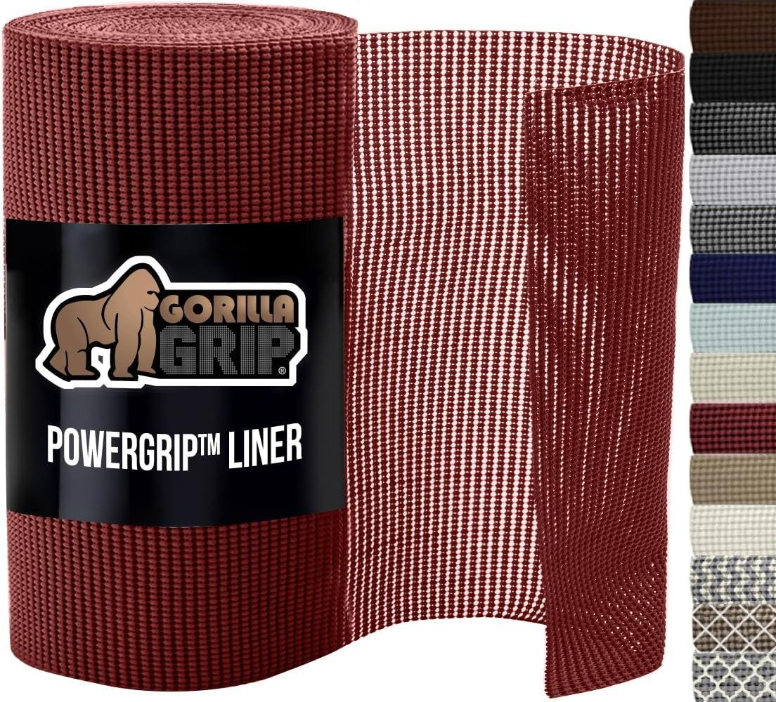 imageGORILLA GRIP powerGRIP Drawer Shelf and Cabinet Liner Thick Strong Hold NonAdhesive Liners Protect Kitchen Cabinets and Cupboard Bathroom Drawers Easy Install Breathable Mat 12 x20 GrayRed