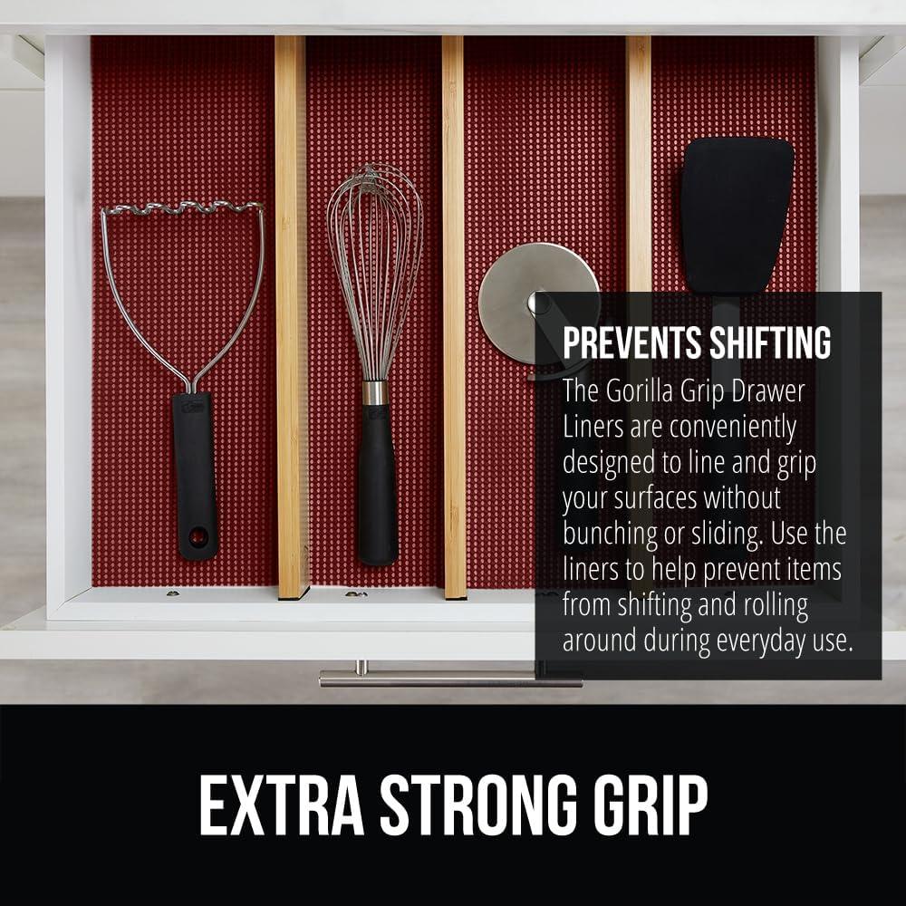 imageGORILLA GRIP powerGRIP Drawer Shelf and Cabinet Liner Thick Strong Hold NonAdhesive Liners Protect Kitchen Cabinets and Cupboard Bathroom Drawers Easy Install Breathable Mat 12 x20 GrayRed