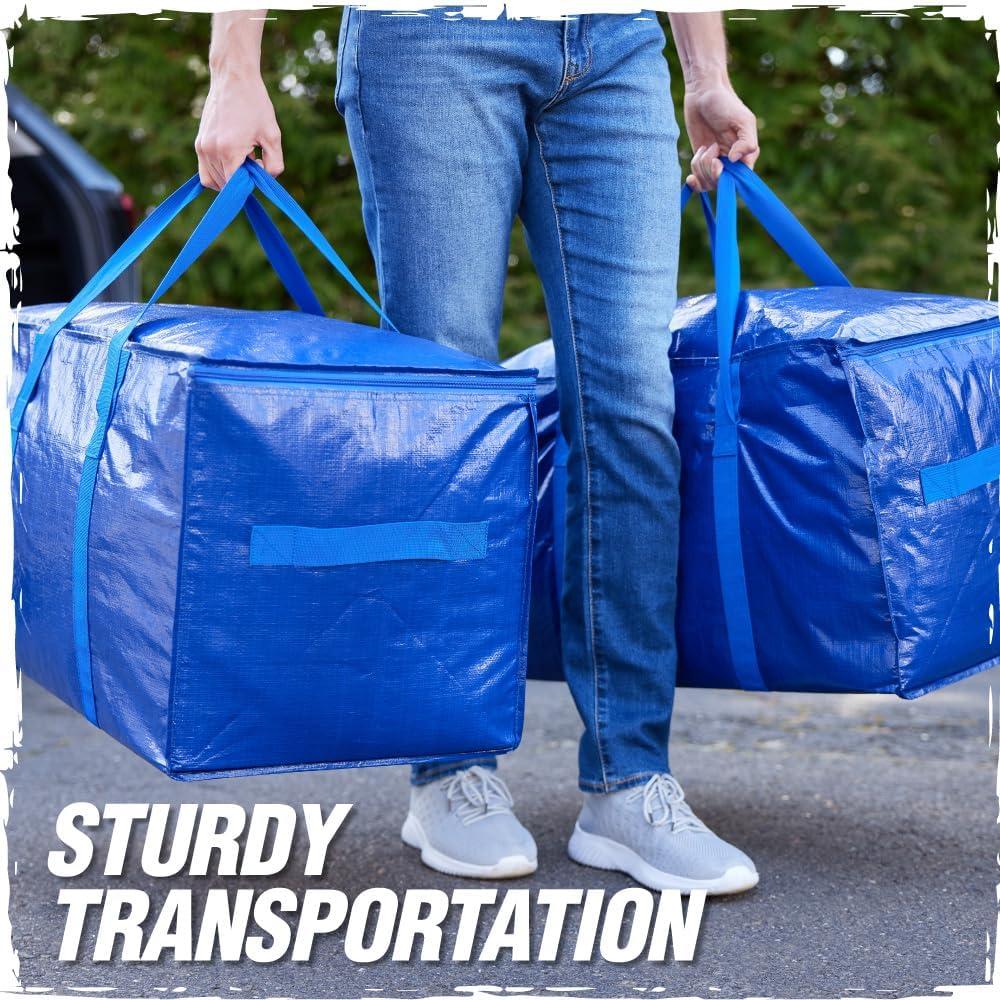 imageRUGGED RHINO Heavy Duty Extra Large Blue Moving Bags Durable Bag with Strong Handles and Zipper Moving Boxes Alternative for College Packing Holiday Dcor Space Saving Storage with Label 2 PackTranslucent