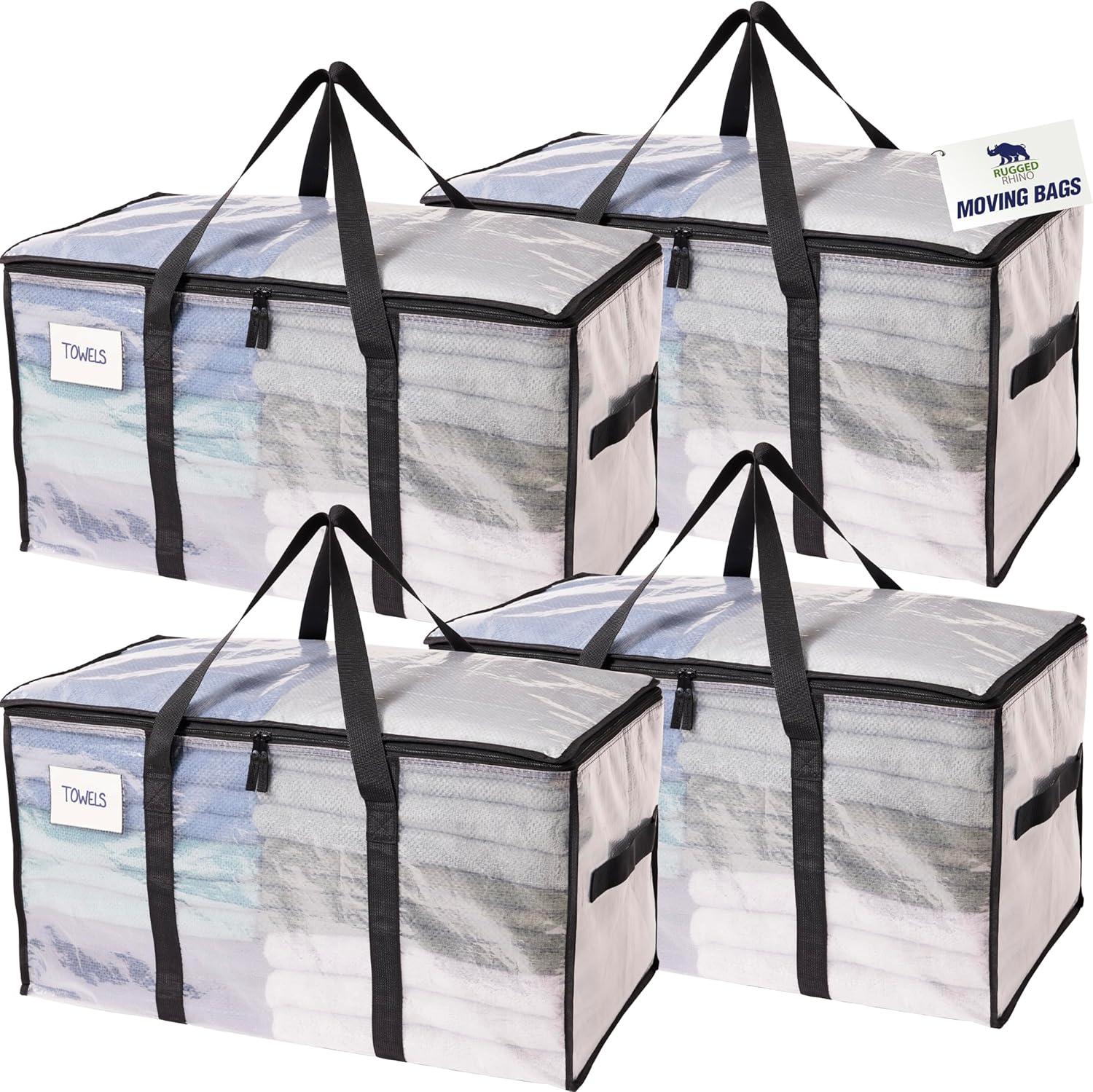 imageRUGGED RHINO Heavy Duty Extra Large Blue Moving Bags Durable Bag with Strong Handles and Zipper Moving Boxes Alternative for College Packing Holiday Dcor Space Saving Storage with Label 2 PackTranslucent