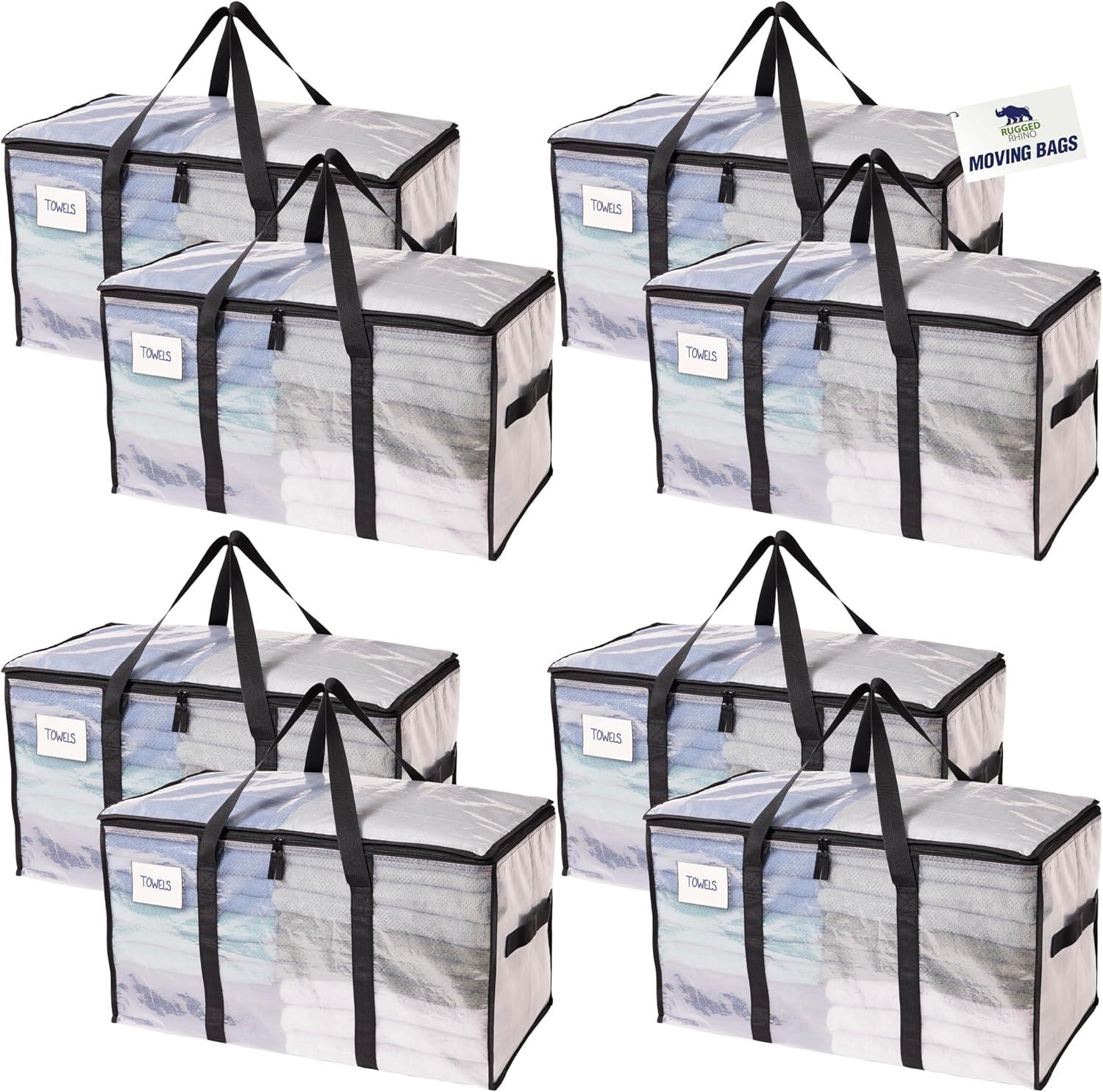 imageRUGGED RHINO Heavy Duty Extra Large Blue Moving Bags Durable Bag with Strong Handles and Zipper Moving Boxes Alternative for College Packing Holiday Dcor Space Saving Storage with Label 2 PackTranslucent
