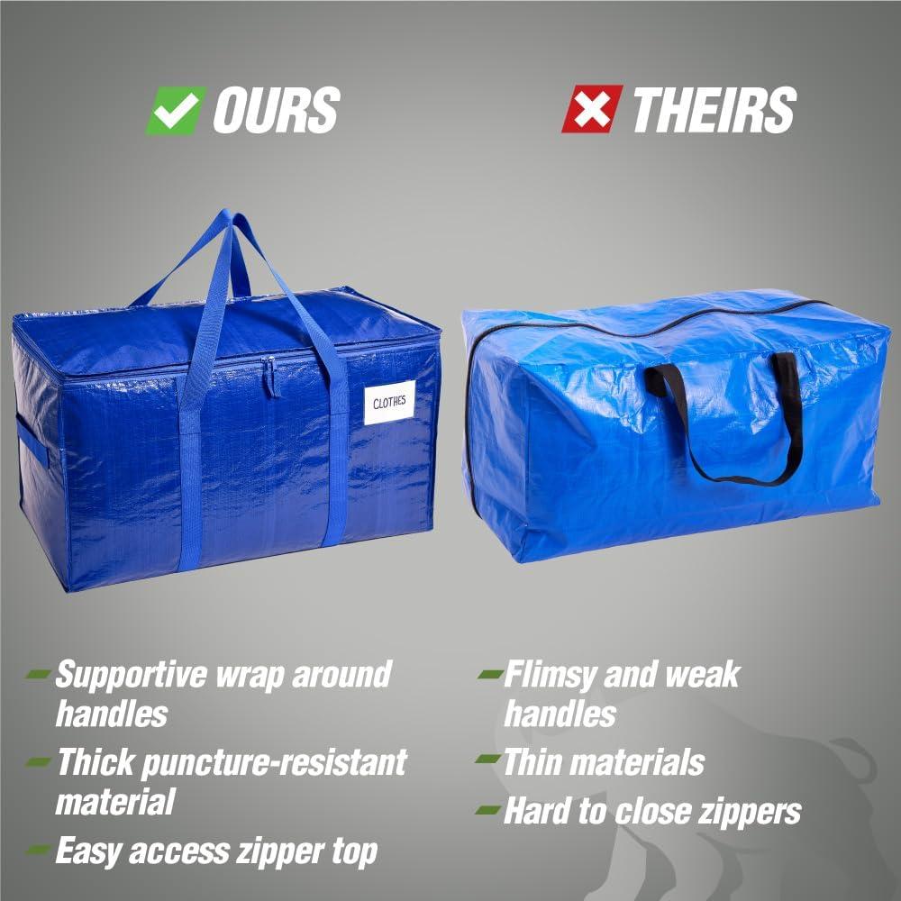 imageRUGGED RHINO Heavy Duty Extra Large Blue Moving Bags Durable Bag with Strong Handles and Zipper Moving Boxes Alternative for College Packing Holiday Dcor Space Saving Storage with Label 2 PackTranslucent