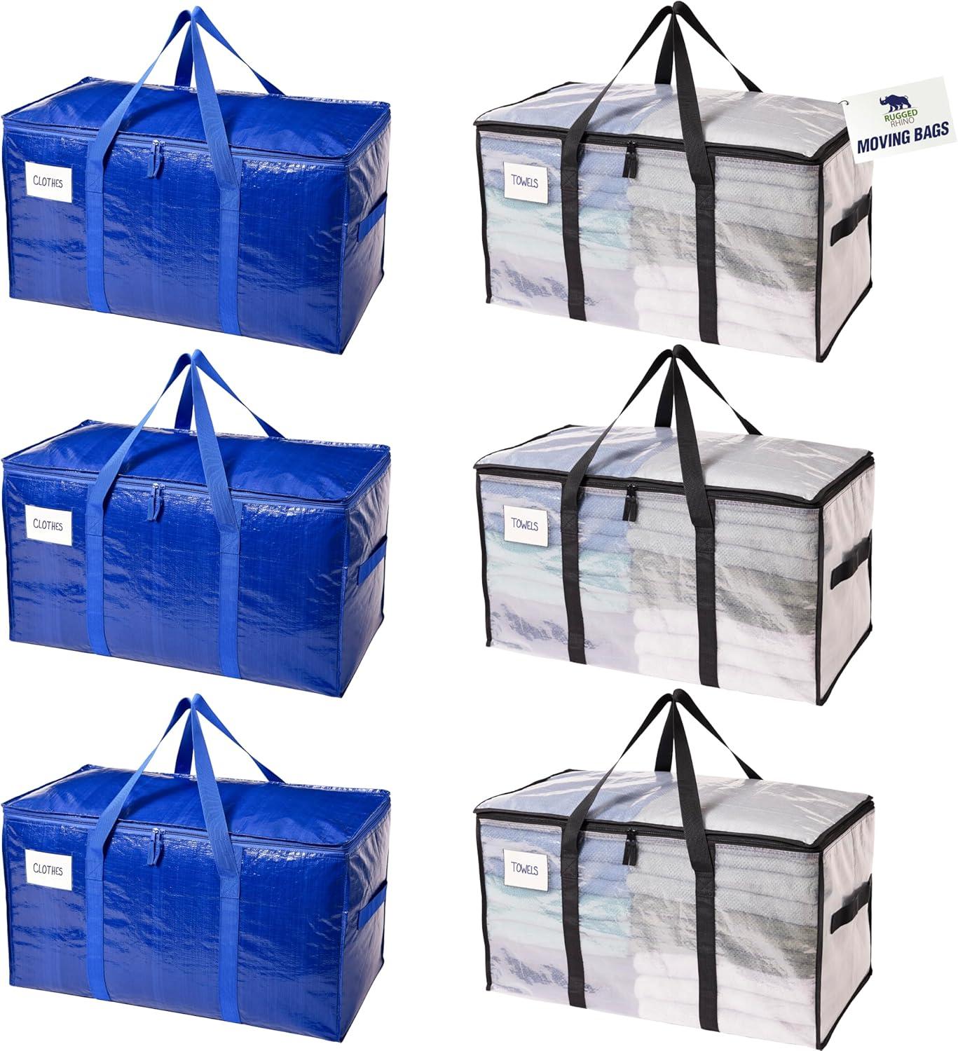 imageRUGGED RHINO Heavy Duty Extra Large Blue Moving Bags Durable Bag with Strong Handles and Zipper Moving Boxes Alternative for College Packing Holiday Dcor Space Saving Storage with Label 2 PackTranslucentBlue